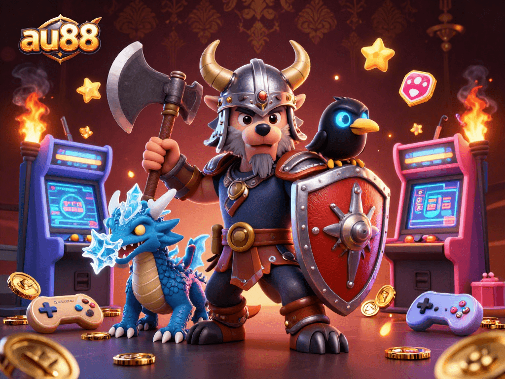 Experience thrilling gaming action at au88 with colorful casino elements and charismatic characters.