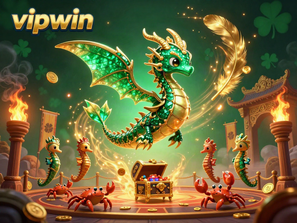 Experience thrilling gameplay at vipwin featuring vibrant emerald sea creatures and a treasure-filled arena.