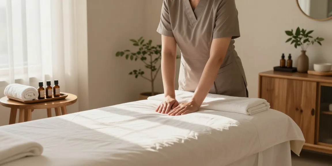 의정부출장마사지 service with Korean therapist in a serene home setup, creating a calming atmosphere for relaxation.