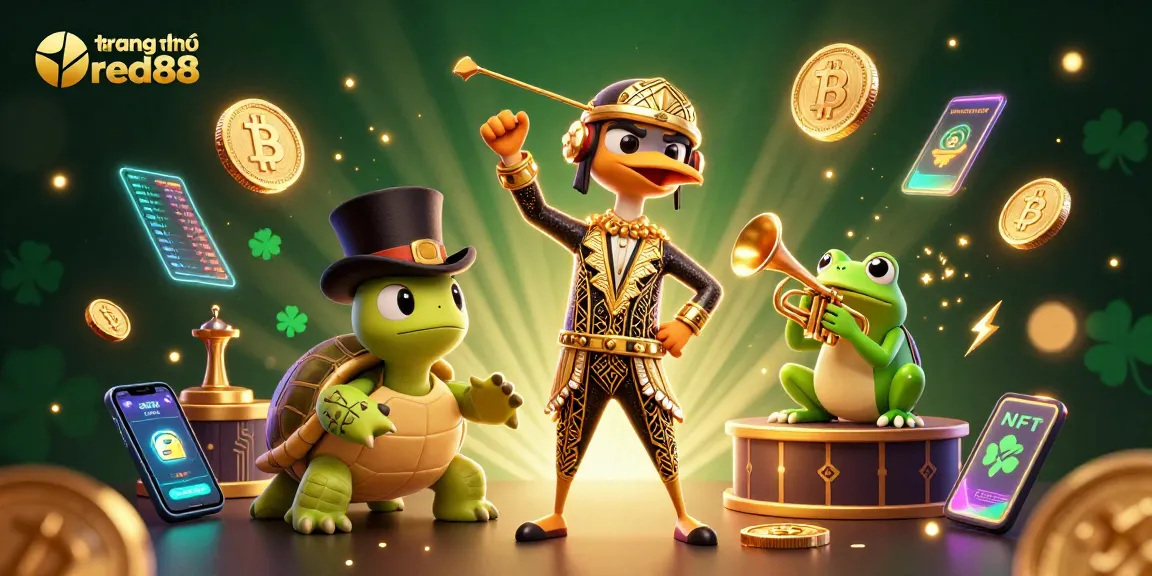 Engage with the thrilling world of trang chủ red88, illustrated with vibrant casino characters and crypto elements.