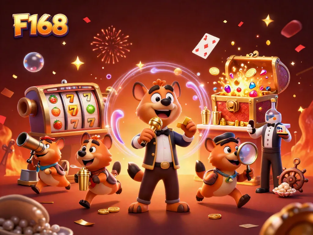 F168 comedians entertain while mixing drinks at a vibrant casino club, showcasing lively gambling action.