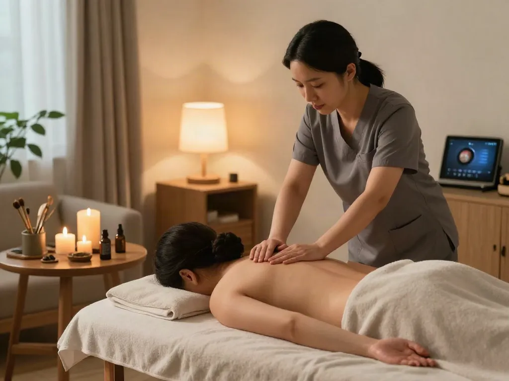 Enjoying 수원출장마사지 in a serene home setting with relaxing ambiance.