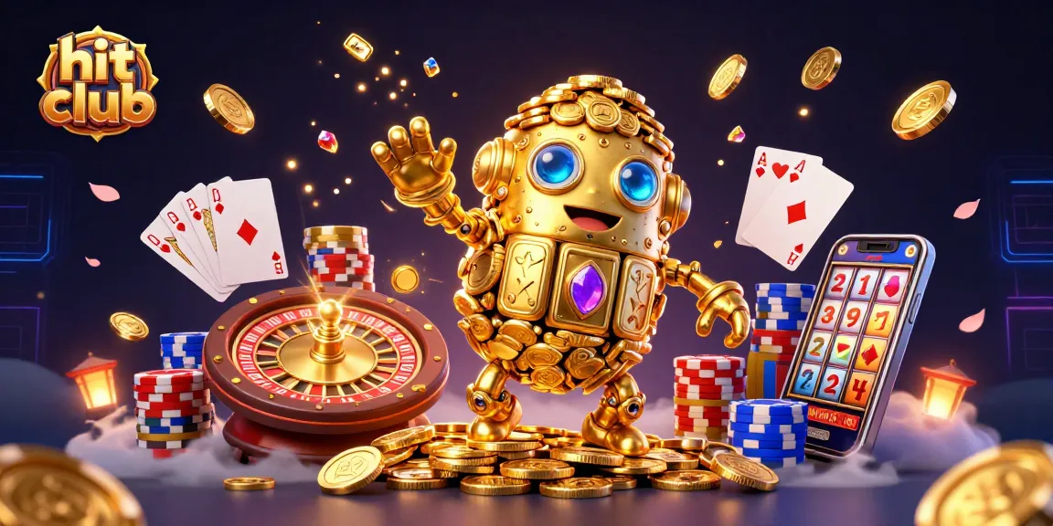 Experience the excitement of the hit club with a dynamic illustration of gold, games, and winnings in action.
