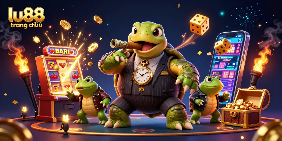 Experience the thrill of gaming at lu88 trang chủ with an engaging 3D illustration showcasing casino characters and exciting elements.