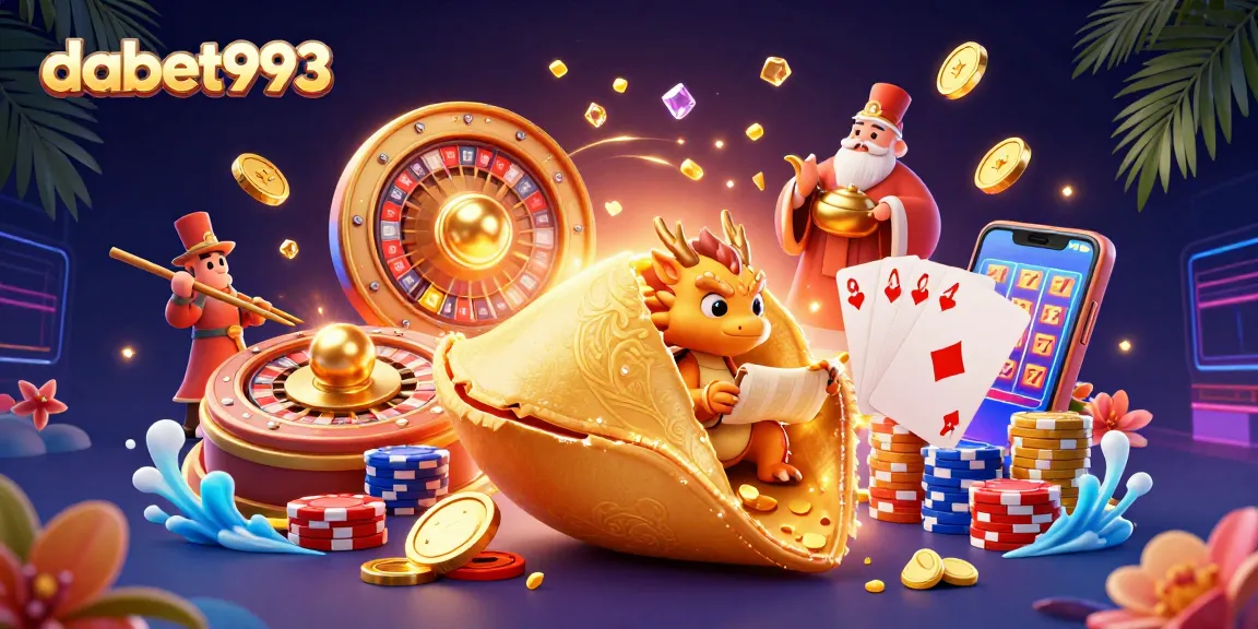 Engage in thrilling gameplay at dabet993 featuring golden fortune cookie and casino elements.