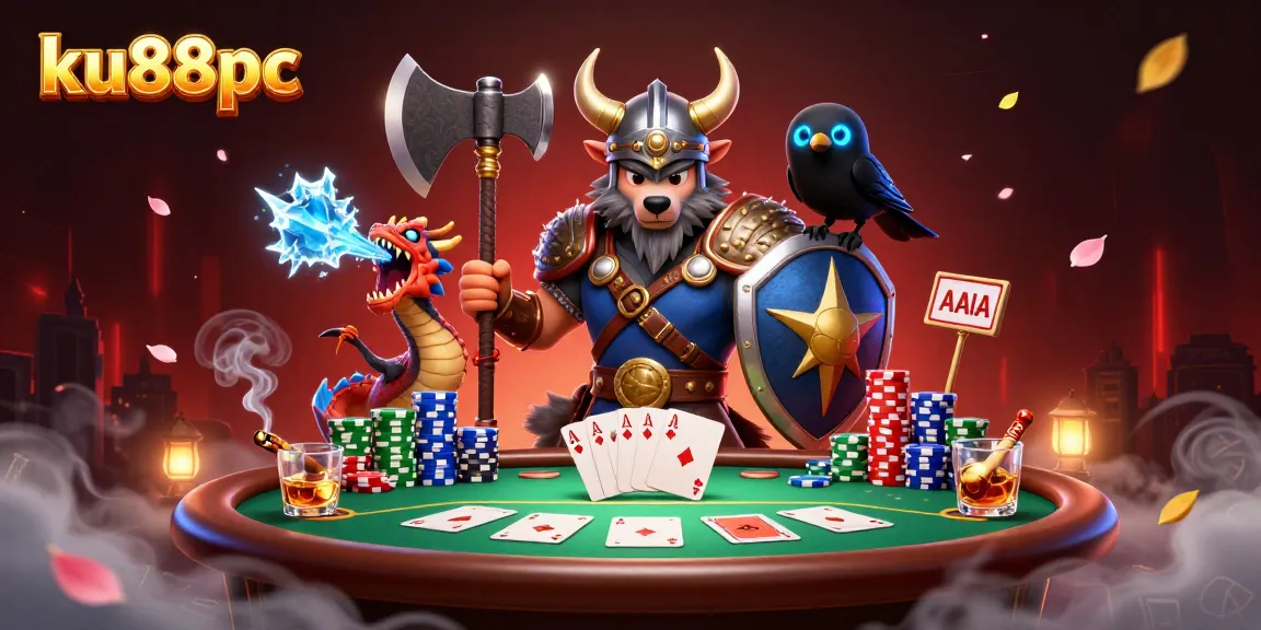 Engage in thrilling poker games at ku88pc with vibrant characters and a dynamic casino scene.