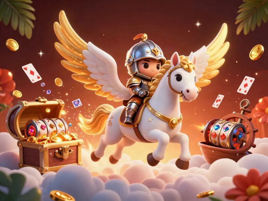 Experience exciting gaming with 11bet as a celestial knight and magical horse explore treasure-filled adventures.