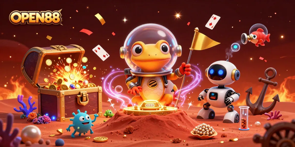Explore the thrilling world of OPEN88 with a Martian gecko discovering a gold casino.