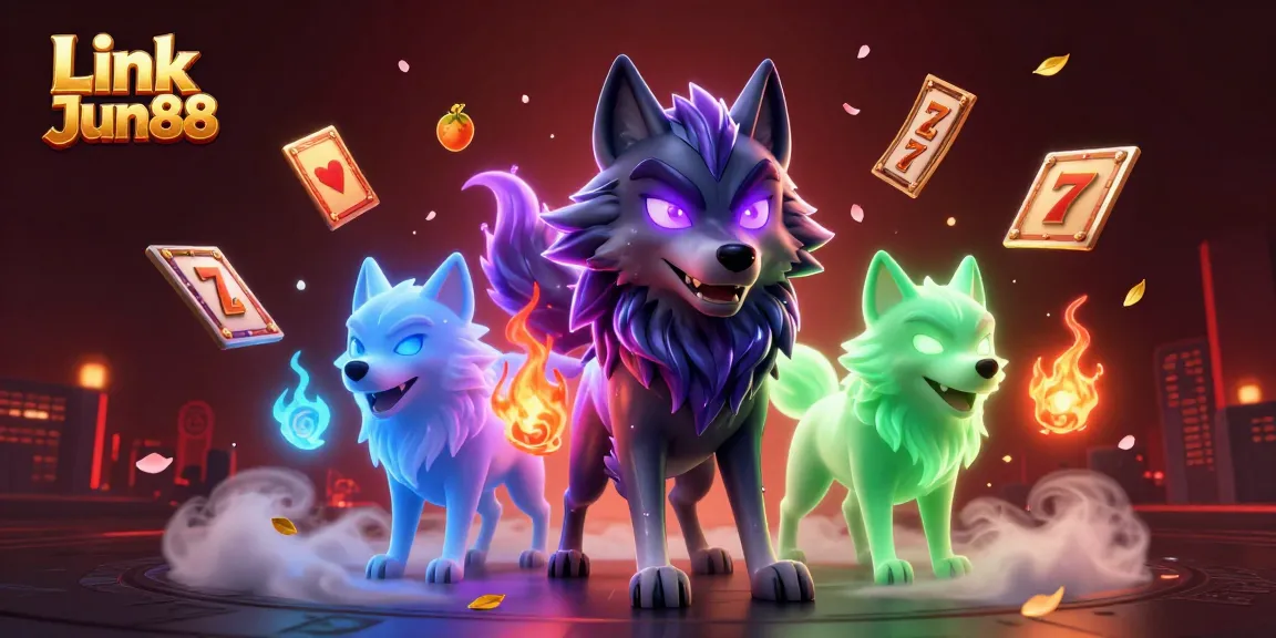 Experience the excitement of Link Jun88 with vibrant slots and a mystical wolf pack.