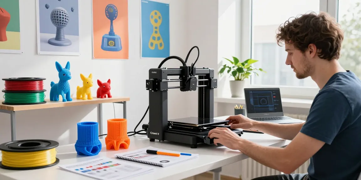 Engaging setup featuring a 3D printer combo in action, showcasing vibrant filaments and printed models.