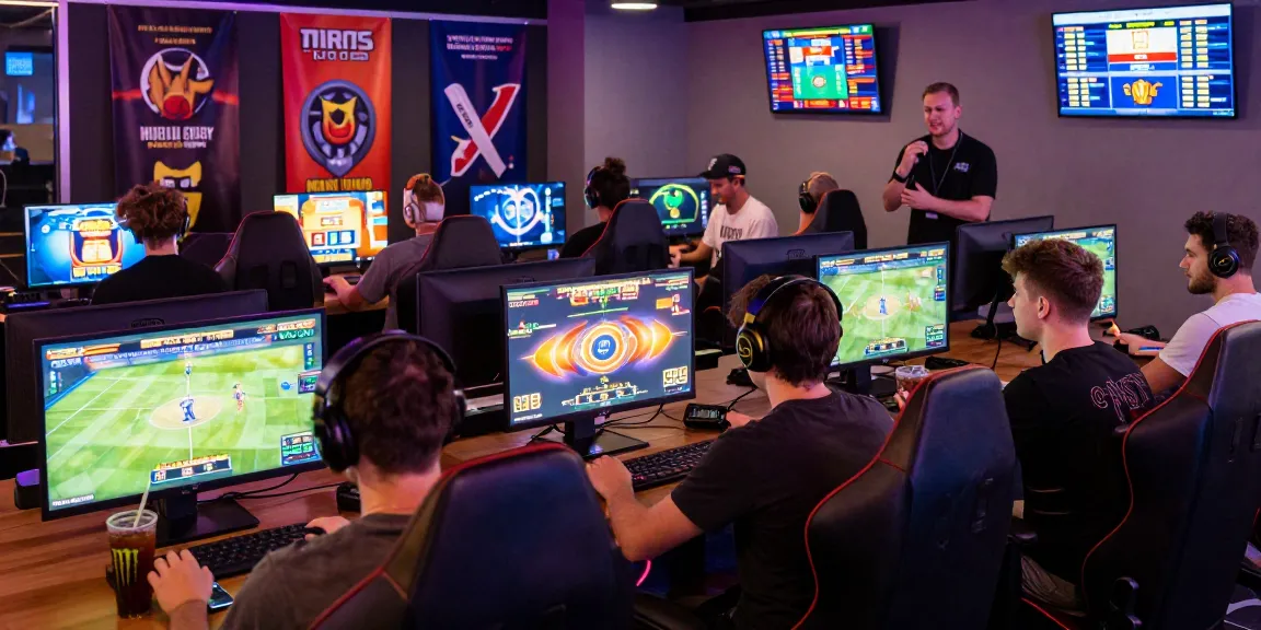 Exciting gaming scene at 79club with players enjoying live casino, sports betting, and slot games in a vibrant café atmosphere.