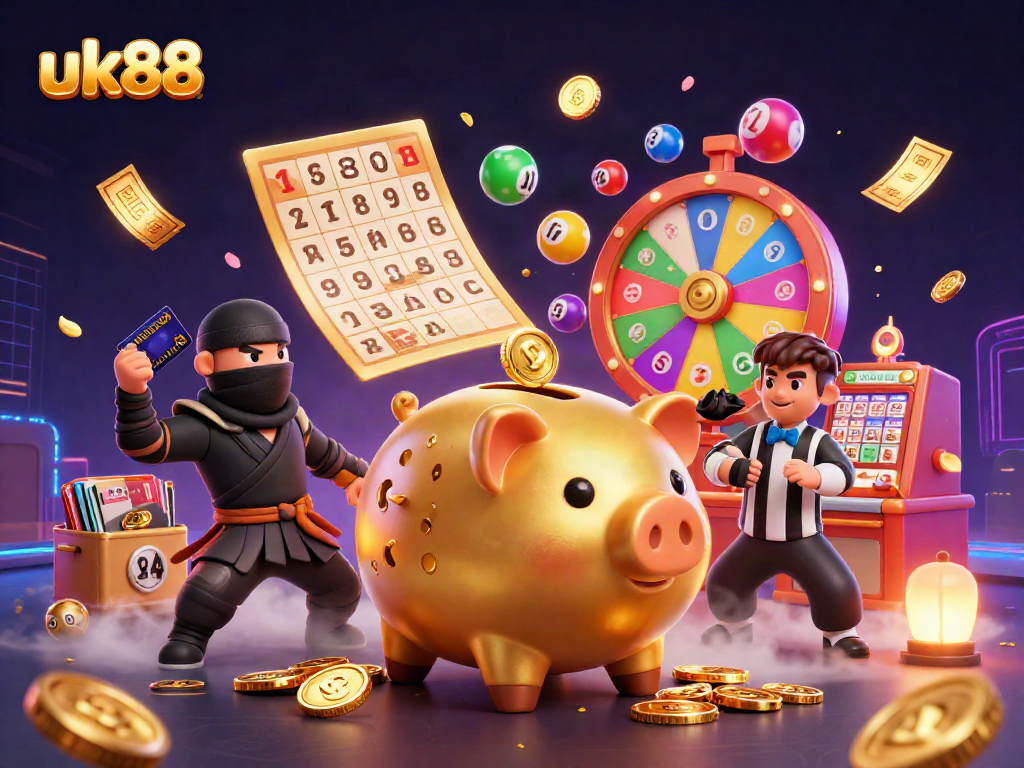 Experience thrilling gameplay at uk88 with vibrant lottery scenes featuring exciting characters.