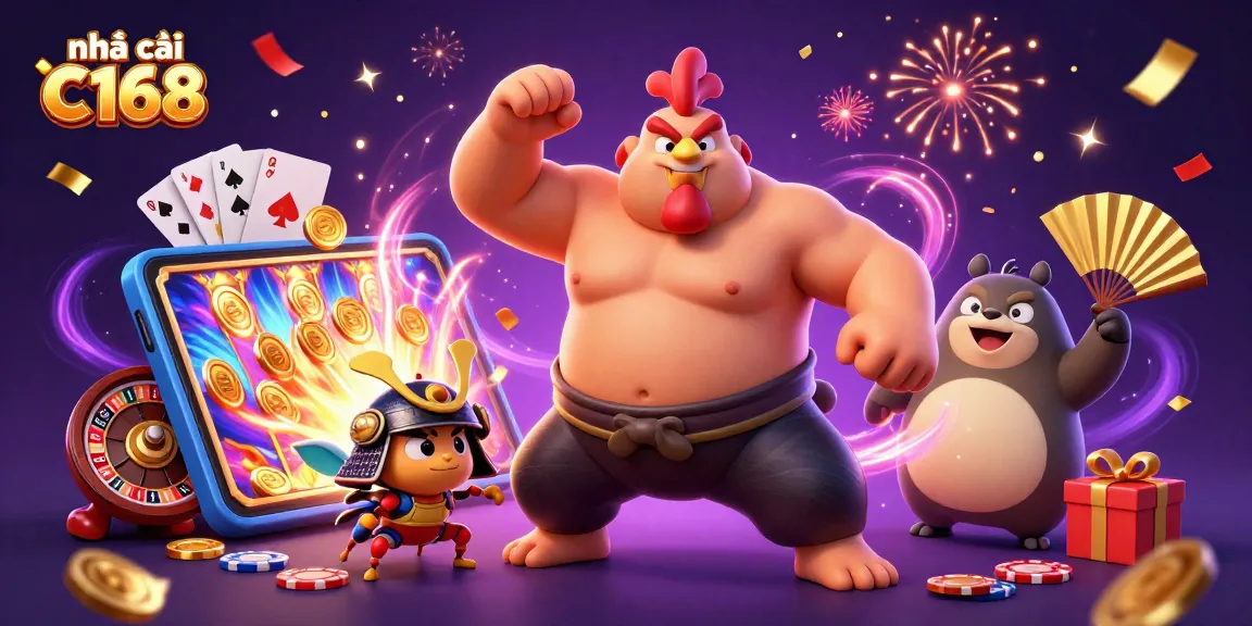 Experience excitement at nhà cái C168 with engaging 3D casino elements and vibrant characters.