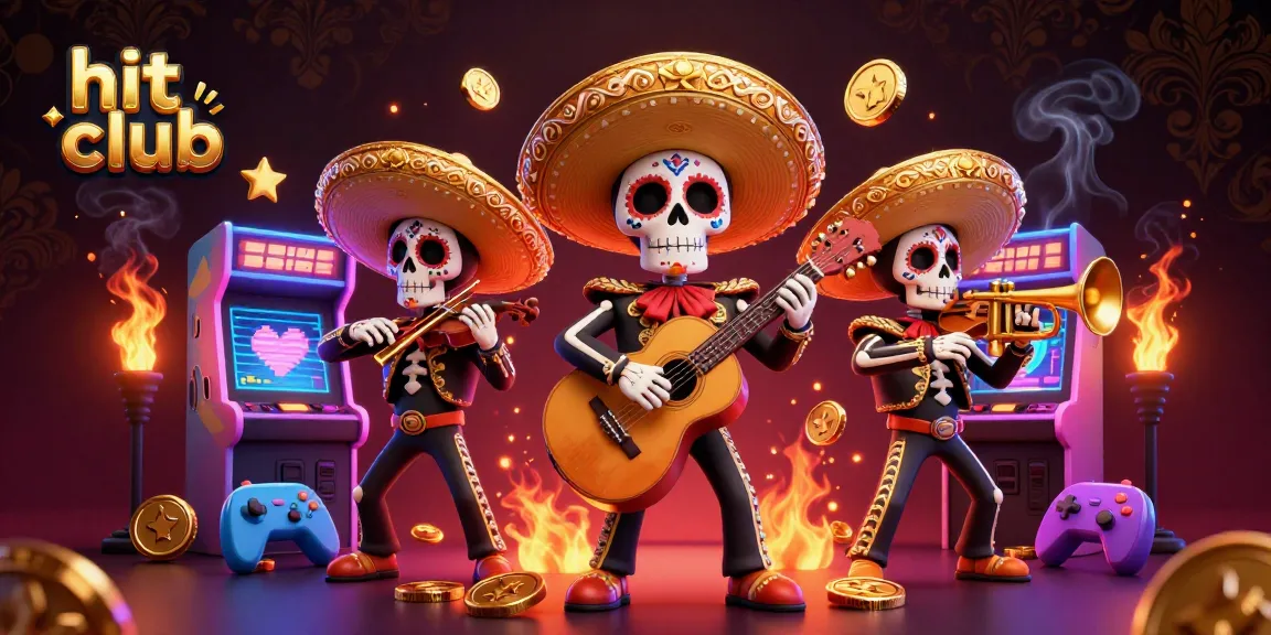 Experience excitement at hit club with vibrant mariachi skeletons celebrating gaming victory.