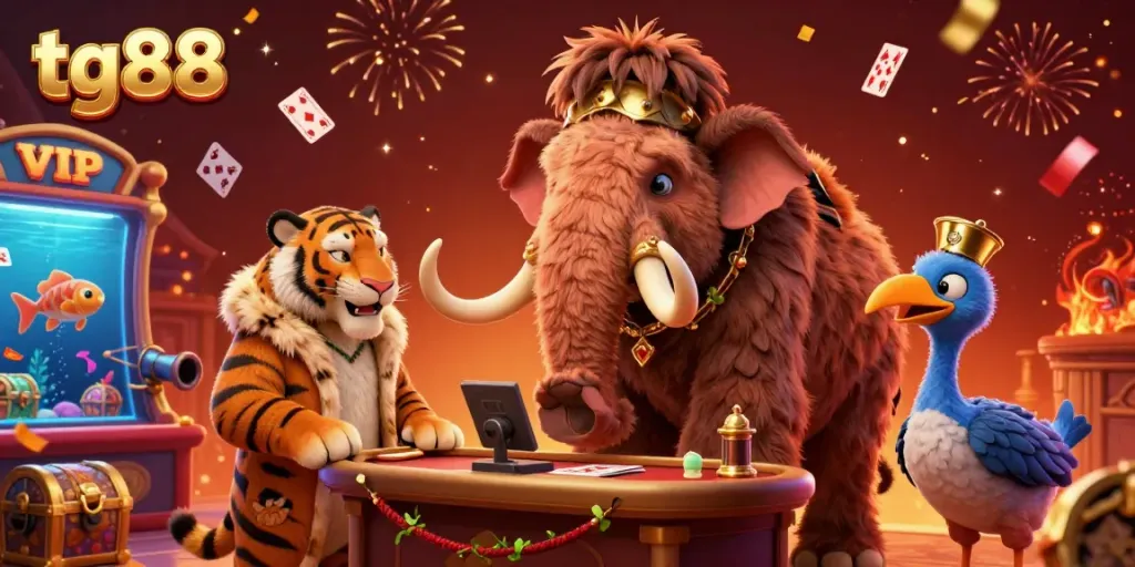 Experience the excitement of tg88 casino with a lively scene featuring unique characters and dynamic gaming elements.