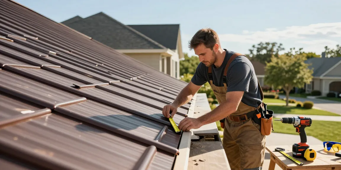 Contractor installing metal roofing options showcasing durability and style on a suburban house