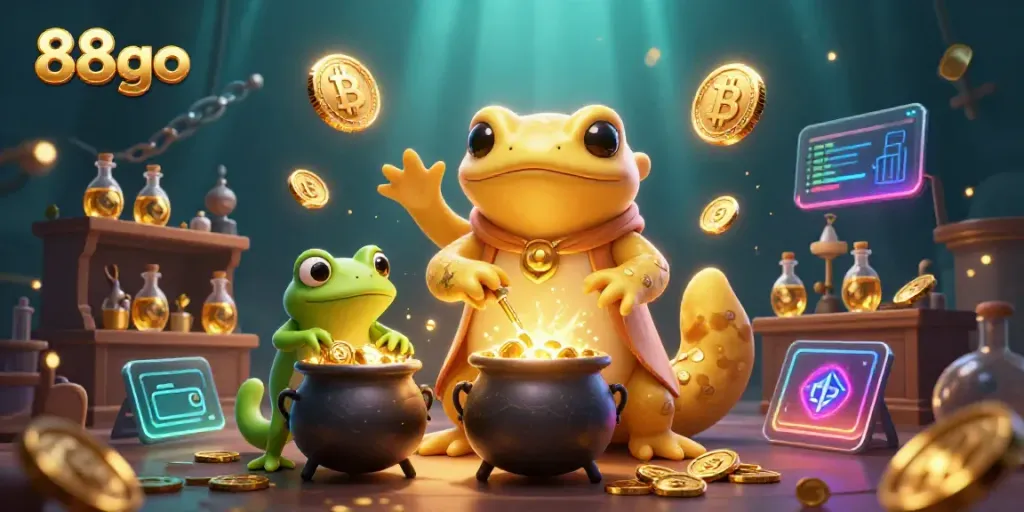 Experience the enchanting world of 88go with a golden salamander and immersive gambling elements.