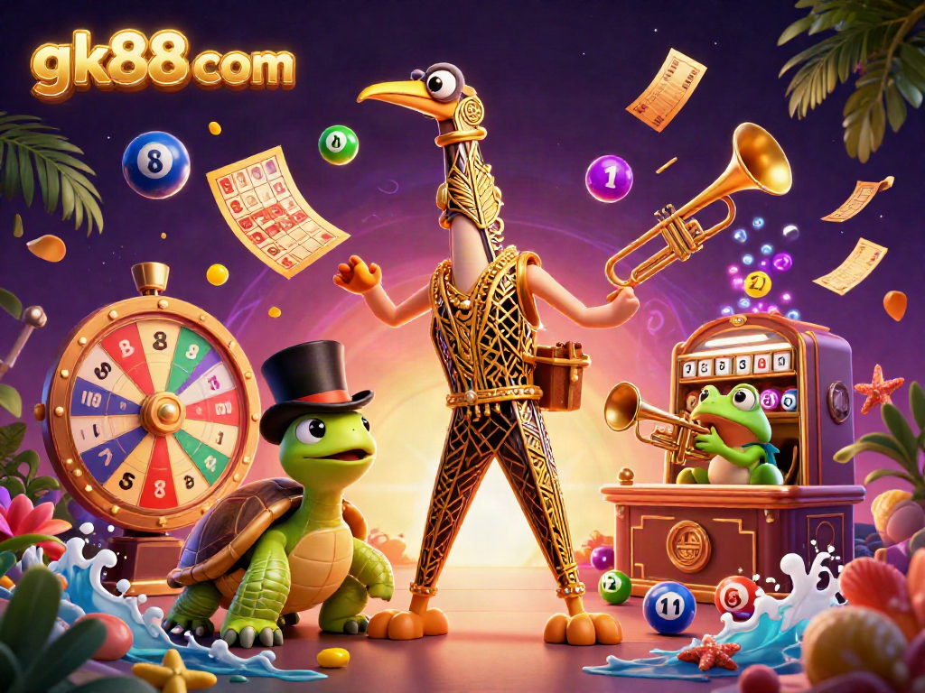 Win big with gk88 com's captivating illustration of a lively casino scene filled with vibrant characters and exciting game elements.