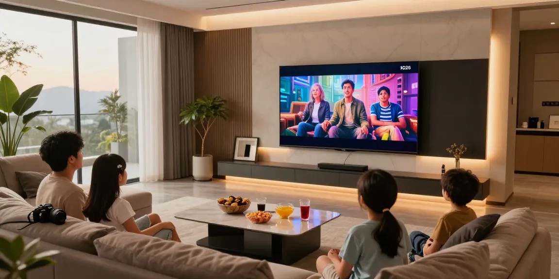 Family enjoying an OLED TV 2026 in a stylish living room setup.