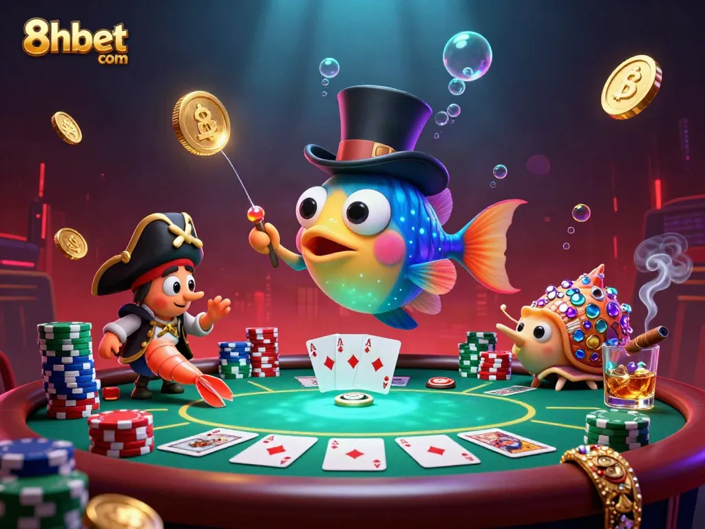 Experience wins with engaging gameplay at 8xbet com, showcasing a vibrant underwater casino scene with animated characters.