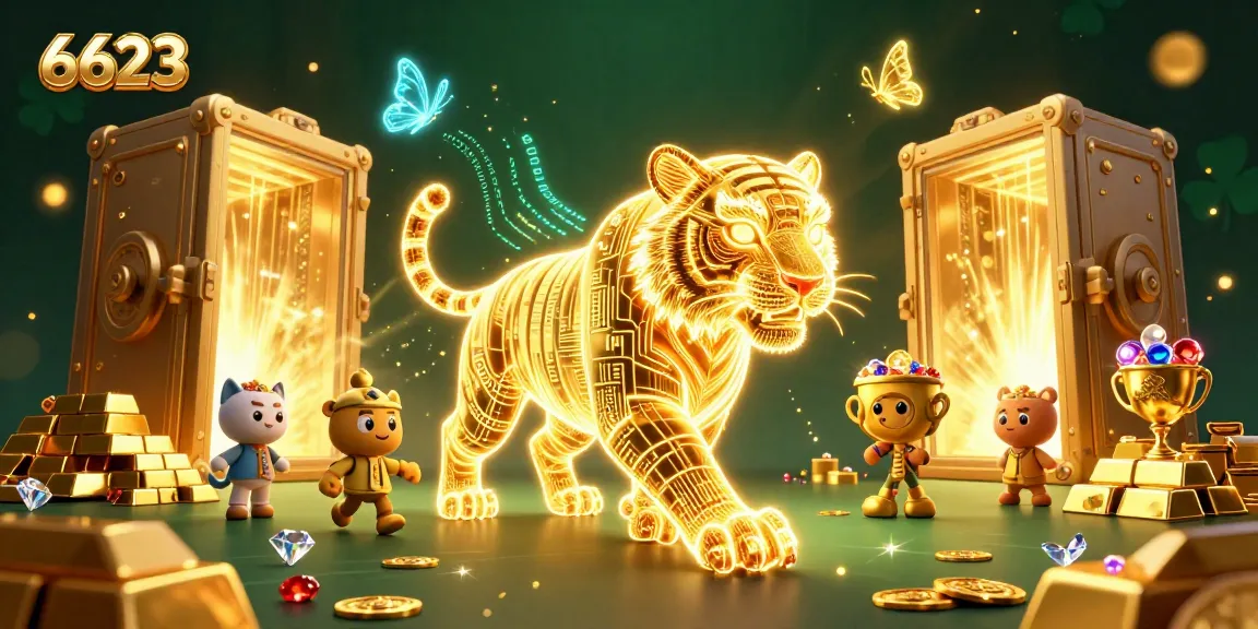 Experience thrilling gameplay at 6623 with a vivid digital casino scene featuring winning symbols and golden treasures.