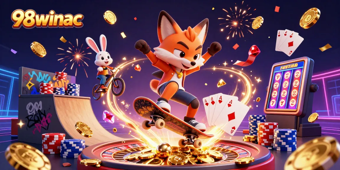 Experience winning at the 98winac casino with a vibrant scene showcasing thrilling gaming action.
