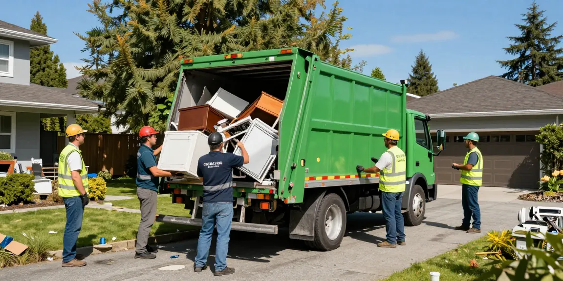 Efficient junk removal team loading a truck during target Junk Removal Vancouver service.