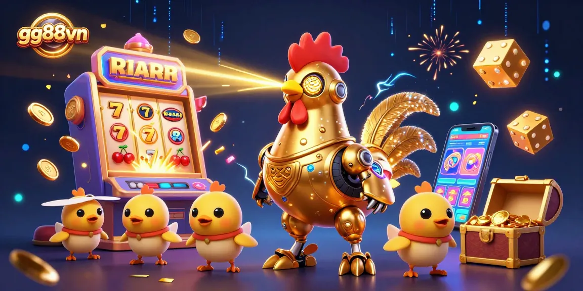 Experience thrilling gameplay with gg88vn's vibrant casino scene featuring a golden rooster robot.